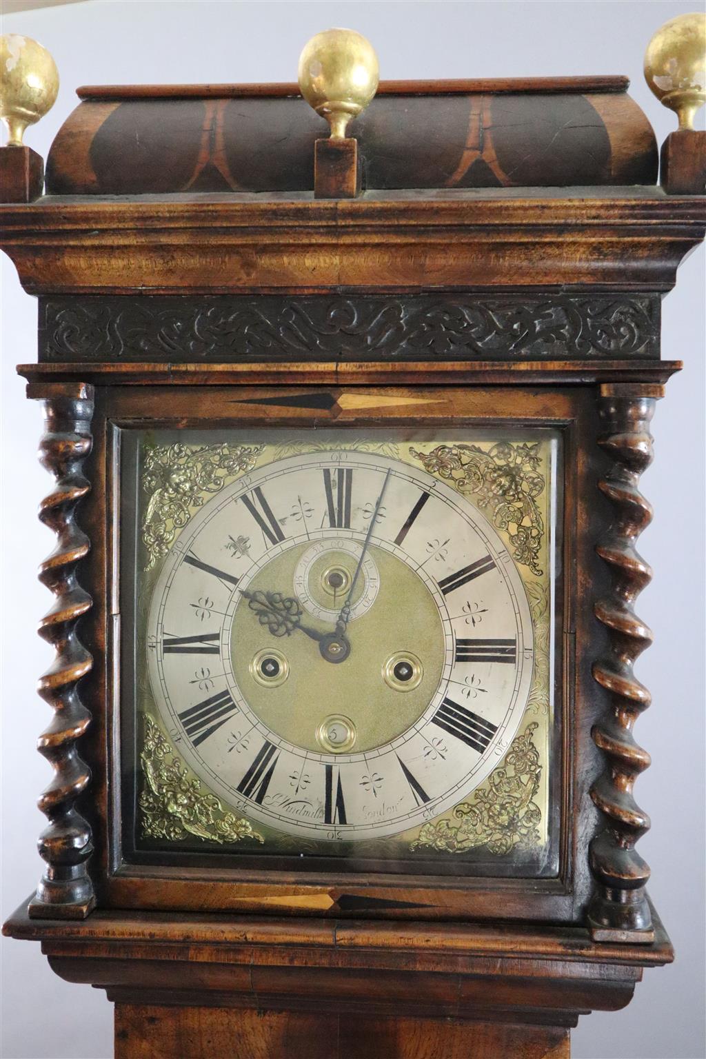 Joseph Windmills of London. A late 17th century marquetry and walnut cased eight day longcase clock, H.6ft 9in.
